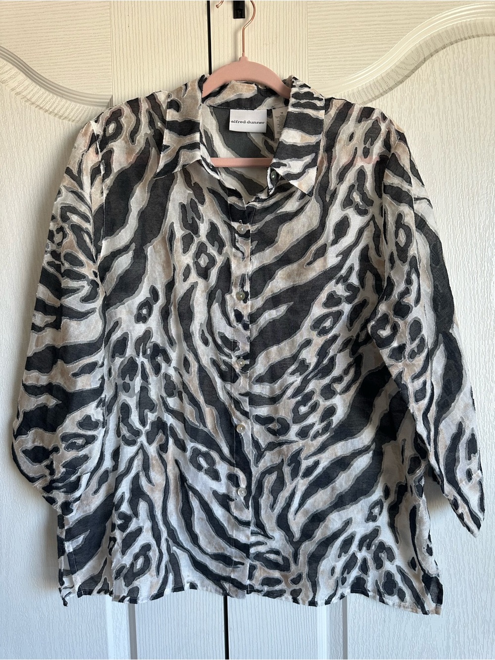 Alfred Dunner Abstract Animal Print Sheer Blouse Womens 16